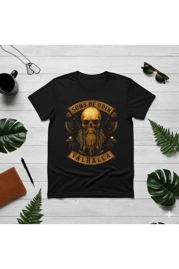 Viking Skull Bold with Beard - Sons of Odin - Valhalla T-Shirt S-4XL