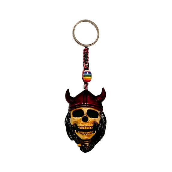 Viking Skull Horror 3D Figurine Keychain Multicolored Macramé Metal Ring - Handmade Gifts Boho Car Keys Bag Accessories