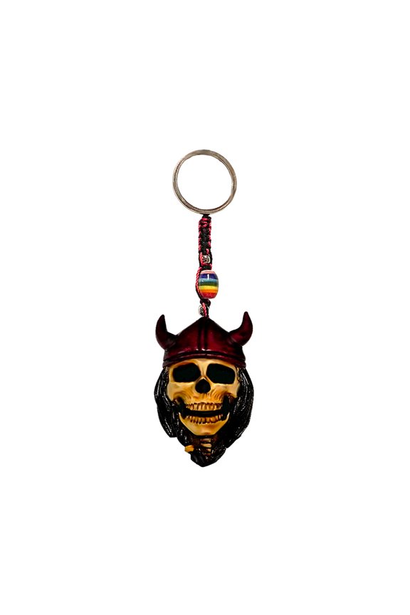 Viking Skull Horror 3D Figurine Keychain Multicolored Macramé Metal Ring - Handmade Gifts Boho Car Keys Bag Accessories