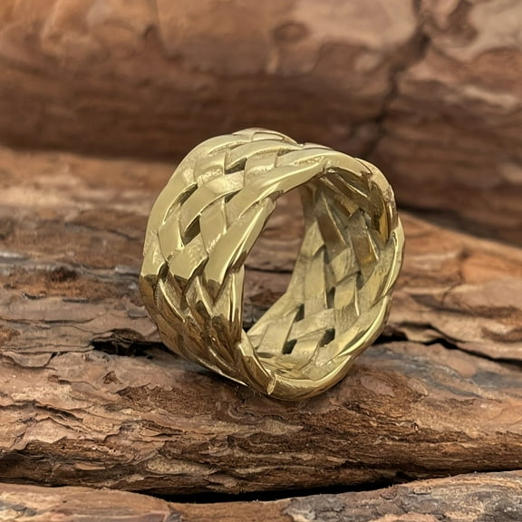 Viking Stainless Steel Weaving Ring -Men's Style Cuffs Ring -Historical Lovers Gifts -Party and Daily Wearing,Gold,7