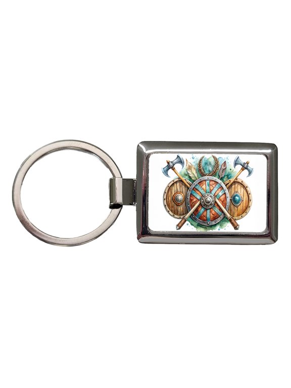 Viking Symbols Shields Axes Watercolor Metal Rectangle Keychain