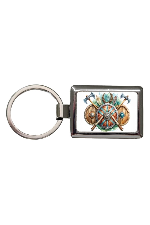 Viking Symbols Shields Axes Watercolor Metal Rectangle Keychain