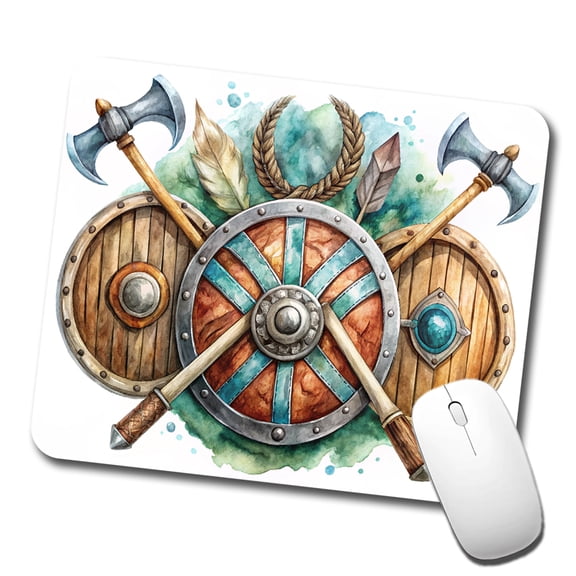Viking Symbols Shields Axes Watercolor Mouse Pad Low Profile Gaming Mat