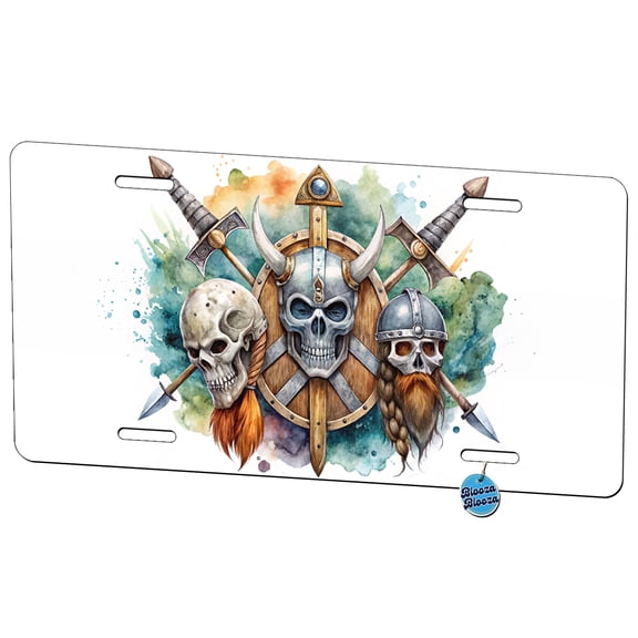 Viking Symbols Shields Swords Skulls Watercolor Metal Novelty License Plate