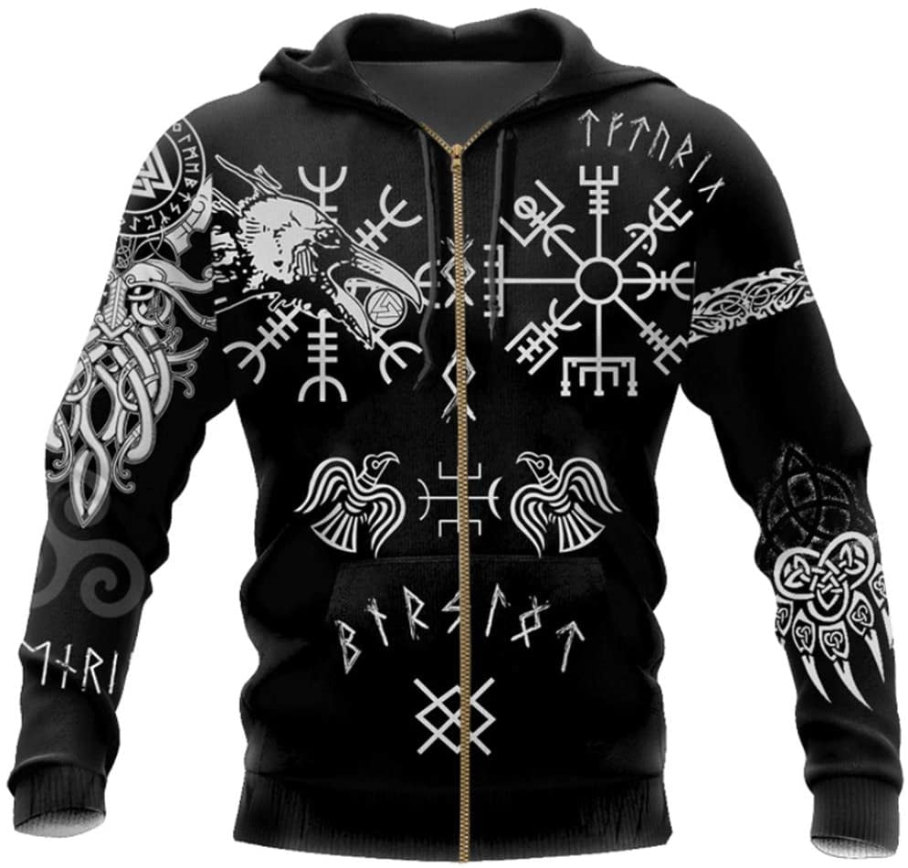 Viking Tattoo Hoodie For Men 3D Printing Norse Mythology Hugin And Munin  Long Sleeve Sweatshirt Autumn Pullover - Walmart.com