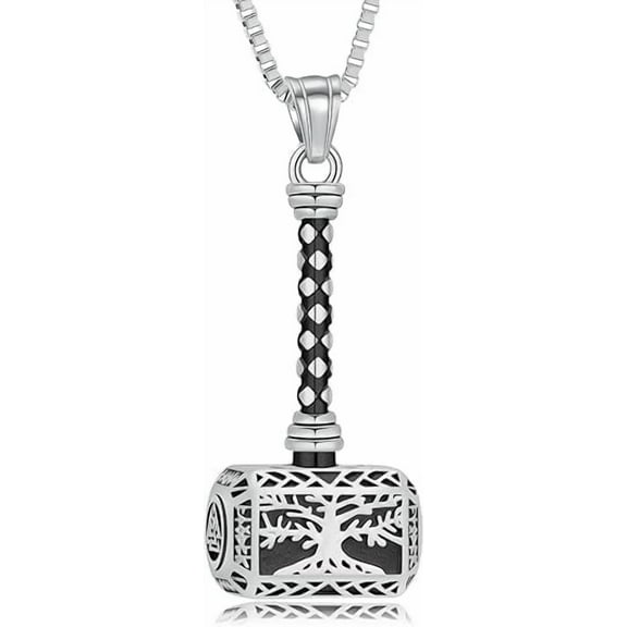 Viking Thors Hammer Urn Necklace for Ashes for Women Men with Tree of Life Keepsake Ashes Necklace for Human Pet Funeral Memorial Urn Pendant