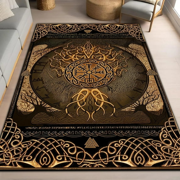 Viking Tree of Life Norse Rectangle Area Rug – Non-Slip, Indoor/Outdoor – Modern Home Decor Carpet – Non-Slip Backing – Machine Washable – Soft Low-Pile