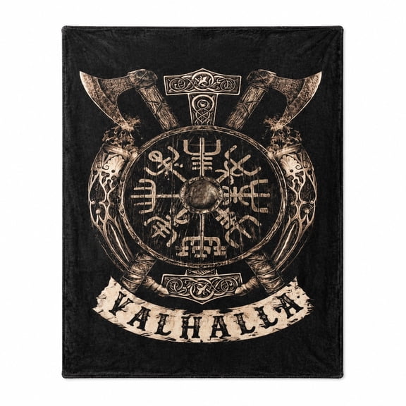 Viking Valhalla Fleece Throw Blanket – Norse Runic Compass Print, 280GSM Soft Polyester, 4 Sizes
