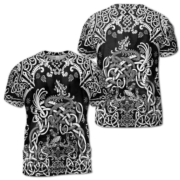 Viking Valhalla God Norse Mythology Tribal Tattoo Pattern 3D T-Shirt S-5XL
