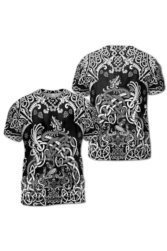 Viking Valhalla God Norse Mythology Tribal Tattoo Pattern 3D T-Shirt S-5XL