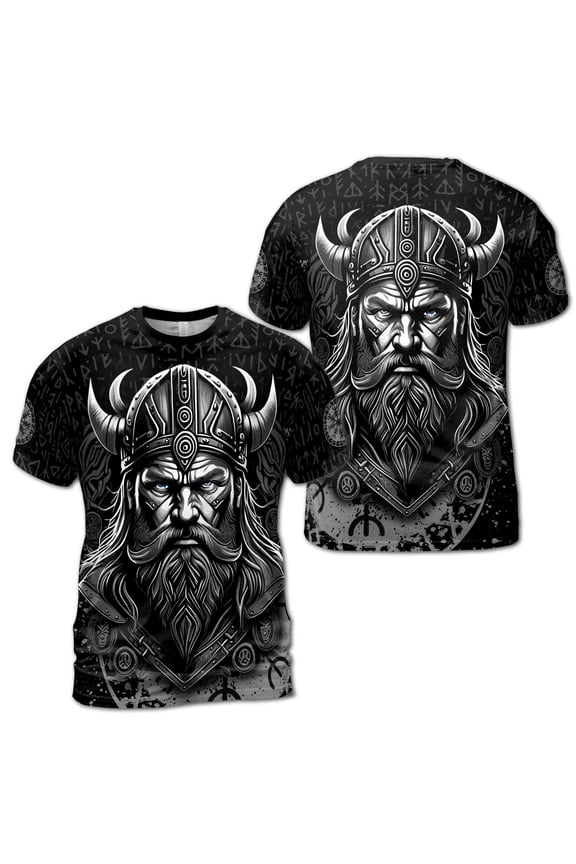 Viking Valhalla Odin God Norse Mythology Tribal Pattern 3D T-Shirt S-5XL