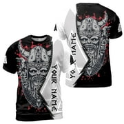 Viking Valhalla Skull Odin God Norse Mythology Tribal Pattern 3D T-Shirt S-5XL
