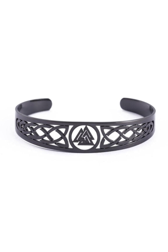 Viking Valknut Bracelet Black Stainless Steel Norse Style Cuff Bangle