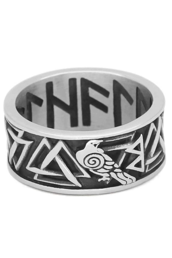 Viking Valknut Ring Stainless Steel Norse Odins Raven Rune Band