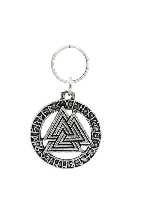 Viking Valknut In Runes Keychain, G028KC, 1 3/4 inch, Pewter, Key Fob, Key Ring, Keys, Zipper Pull, Luggage Tag, Backpack, Over 300 Keychain Designs, Handmade in the USA, 100% American Made