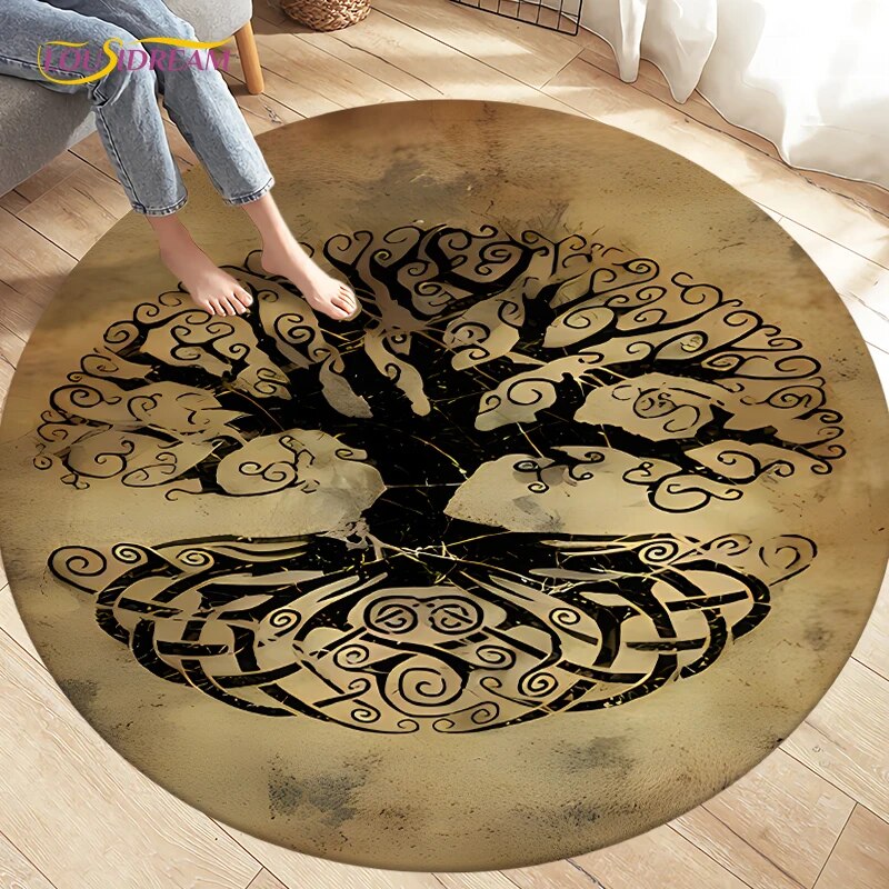 Viking Valknut Yggdrasil Tree of Life Area Rug Round Carpets Rugs for