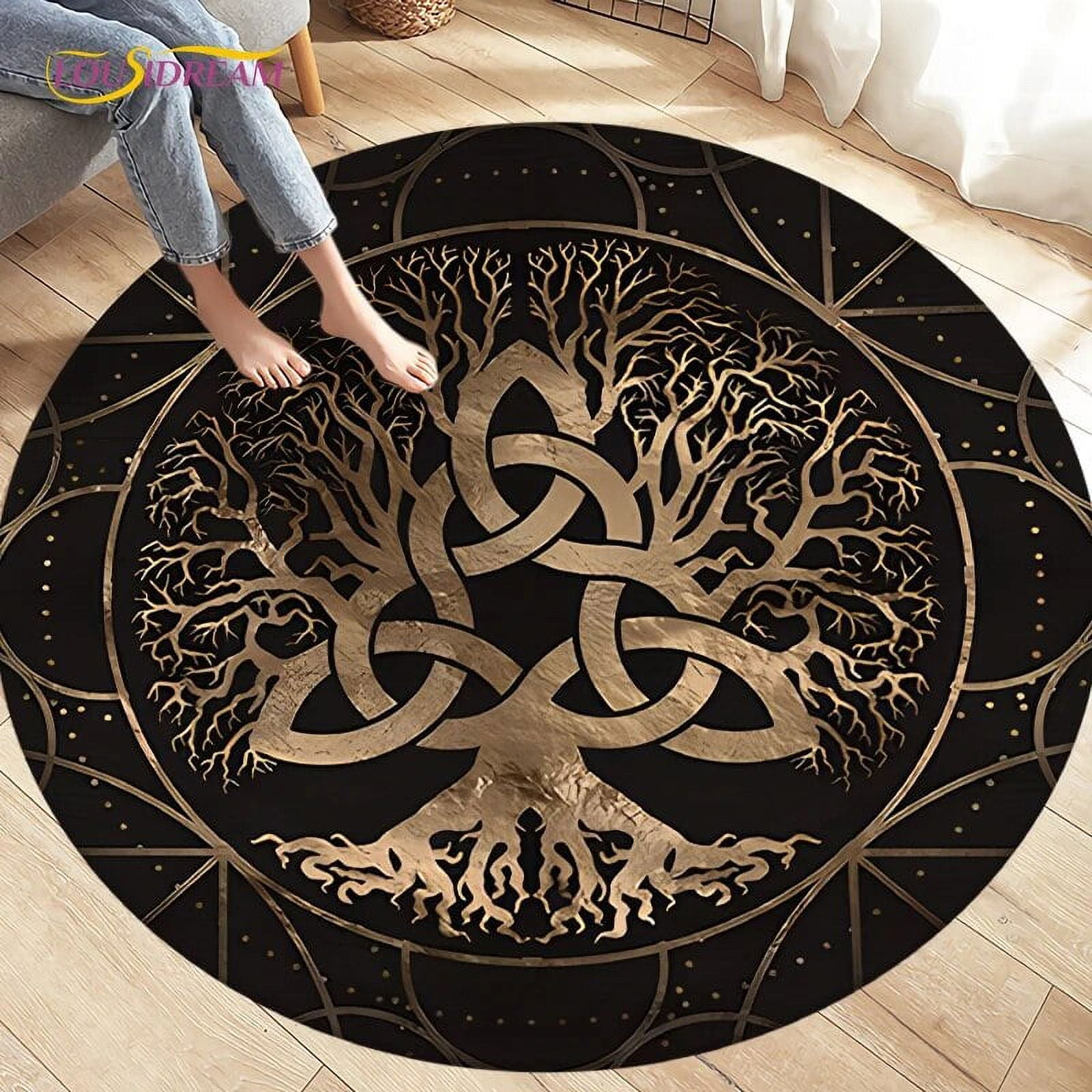 Viking Valknut Yggdrasil Tree of Life Circle Area Rug Round Carpet Rug ...