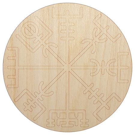 Viking Vegvisir Norse Protection Rune Wood Shape Unfinished Piece Cutout Craft DIY Projects - 4.70 Inch Size - 1/8 Inch Thick