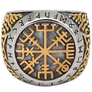 Viking Vegvisir Ring Gold Silver Stainless Steel Norse Thors Hammer Signet Band Mens Fantasy Forge Jewelry