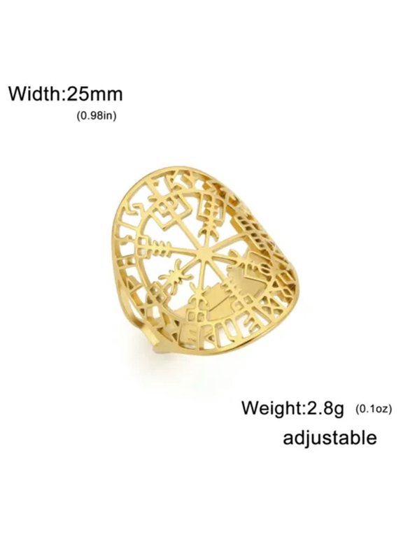 Viking Vegvisir Rune Ring Stainless Steel Compass for Men Jewelry Adjustable