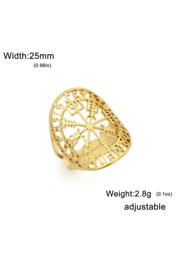 Viking Vegvisir Rune Ring Stainless Steel Compass for Men Jewelry Adjustable