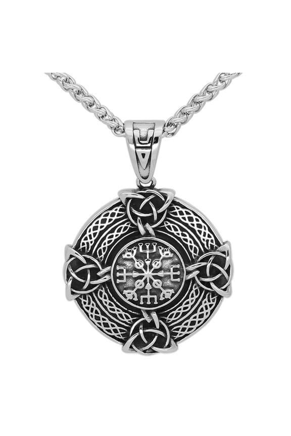 Viking Vegvisir Trinity Knot Cross Necklace Stainless Steel Celtic Norse Pendant Unisex Fantasy Forge Jewelry