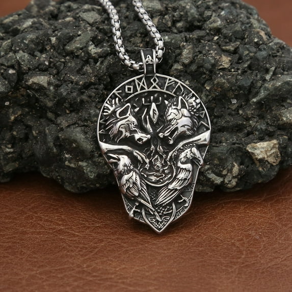 Viking Vintage Double Wolf Titanium Steel Necklace