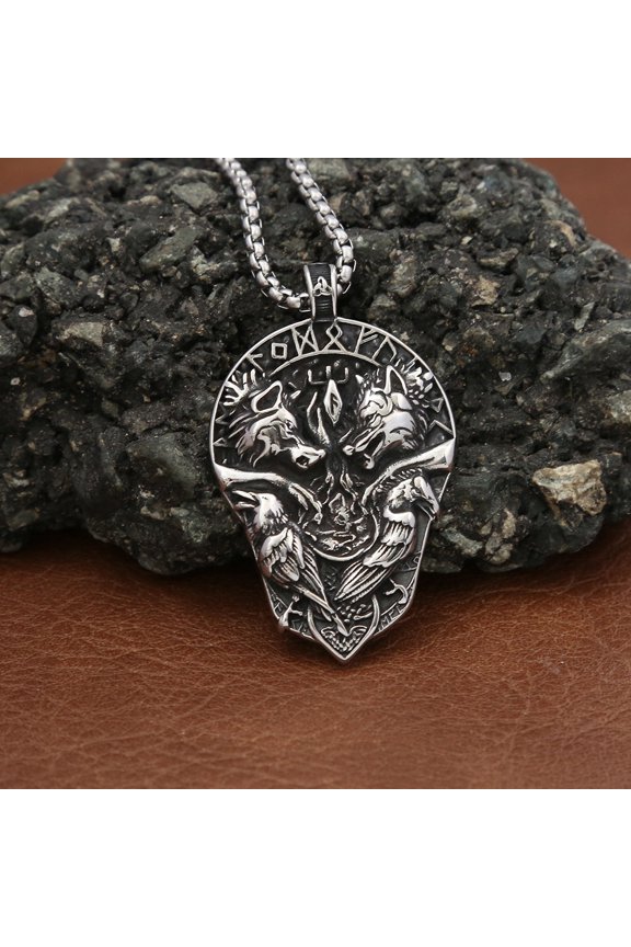Viking Vintage Double Wolf Titanium Steel Necklace