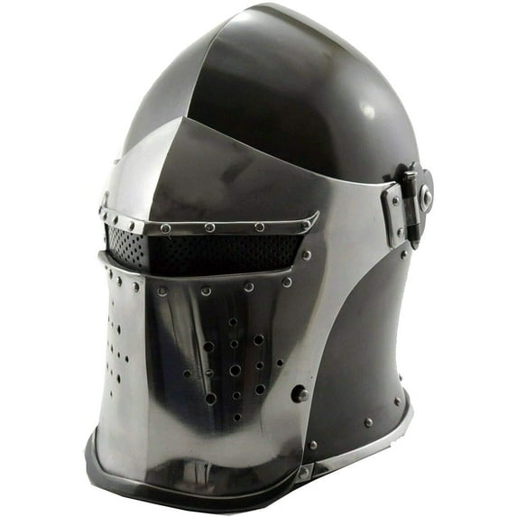 Viking Visored Barbuta Battle Knight Helmet Black Medieval Helm Armor SCA LARP Replica Costume Rustic Vintage Home Decor Gifts