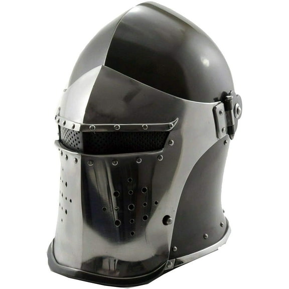 Viking Visored Barbuta Battle Knight Helmet Black Medieval Helm Armor SCA LARP Replica Costume Rustic Vintage Home Decor Gifts