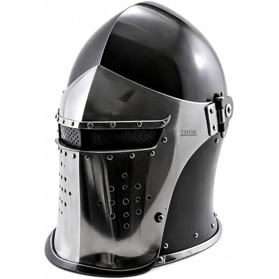 Viking Visored Barbuta Battle Knight Helmet Black Medieval Helm Armor SCA LARP Replica Costume Rustic Vintage Home Decor Gifts