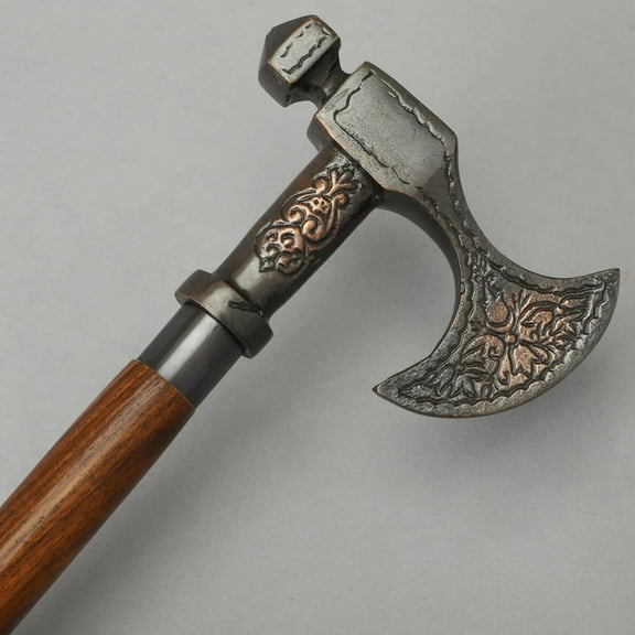 Viking Walking Cane Handmade Vintage Walking Cane Wooden Walking Stick Brass Antique Viking Axe Handle Part Wear Costume Gift for Men & Women