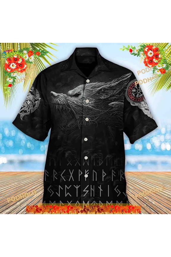 Viking Warrior Blood Black Style Hawaiian Shirt, 3D Hawaiian Aloha Shirt
