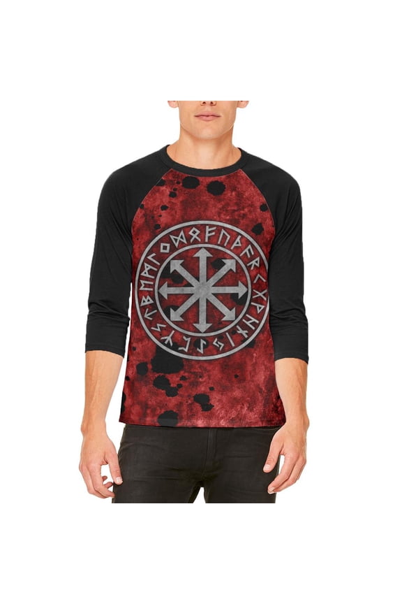 Viking Warrior Chaos Symbol Mens Raglan T Shirt White-Black X-LG