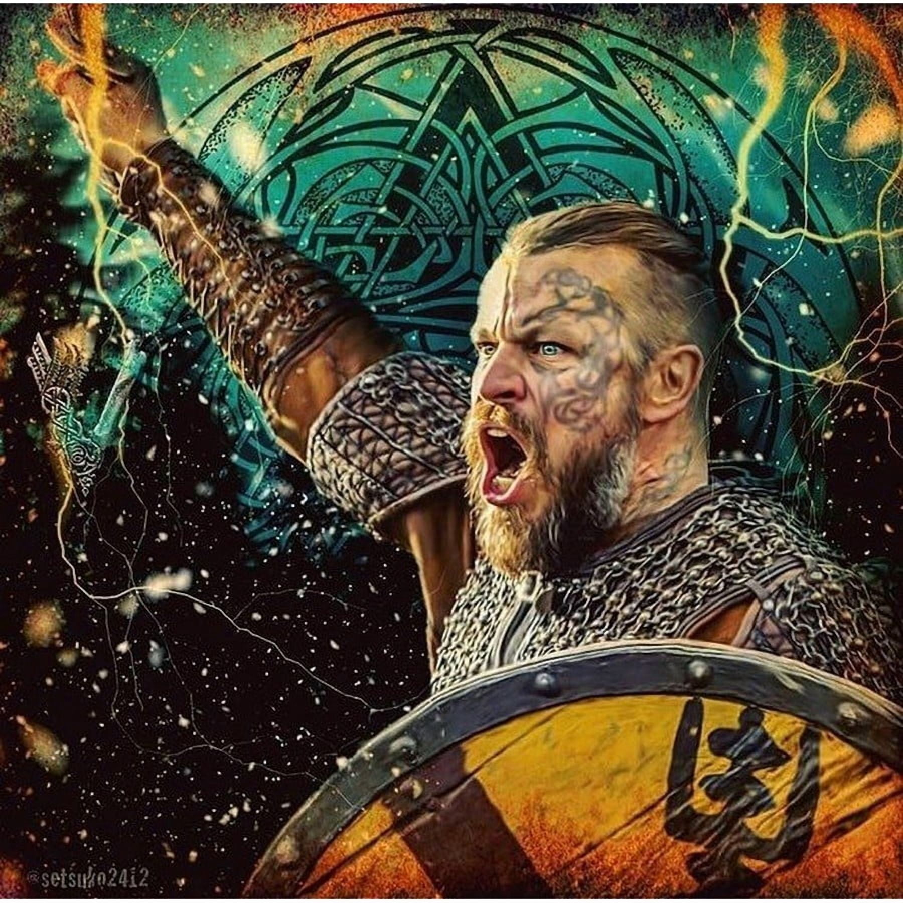 Viking Warrior DIY 5D Diamond Painting Set, round diamond embellishment art. Suitable for home wall decoration and gifts