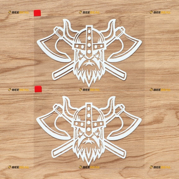 Viking Warrior Decal Vinyl Sticker Odin Ax Norse - 2 Pack White, 6 Inches - Style A No Background for Car Boat Laptop