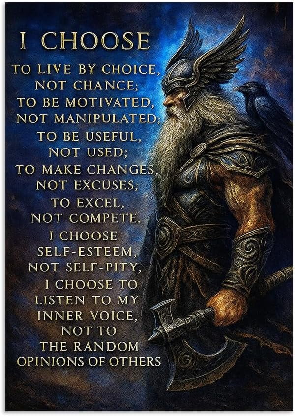 Viking Warrior Inspirational Canvas Wall Art Poster Print - I Choose to Live by Choice Motivational Quote Wall Decor for Home Office Bedroom - Ready to Hang Art