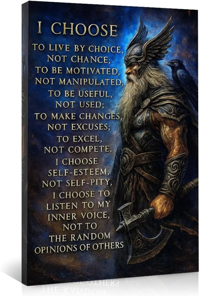 Viking Warrior Inspirational Canvas Wall Art Poster Print - I Choose to Live by Choice Motivational Quote Wall Decor for Home Office Bedroom - Ready to Hang Art