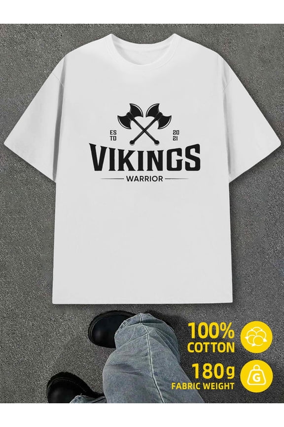 Viking Warrior T-Shirt for men white 180G 100% Cotton Unique designs, summer prints Vintage Unisex Shirt Crewneck tshirts Retro Unisex Shirt Cotton tshirts