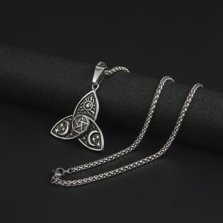 Viking Wicca Sun Star Moon14K White Gold Pendant Necklaces Triple Moon Goddess Triquetra Pentacle Men Women Necklace Jewelry