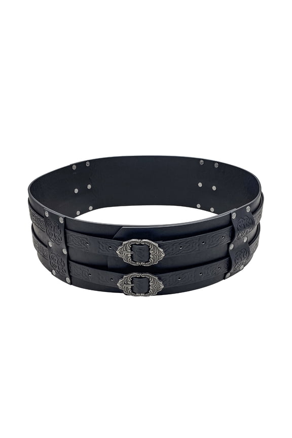 Viking Wide Belt Embossed PU Leather Belt Renassance Medieval Buckle Belt