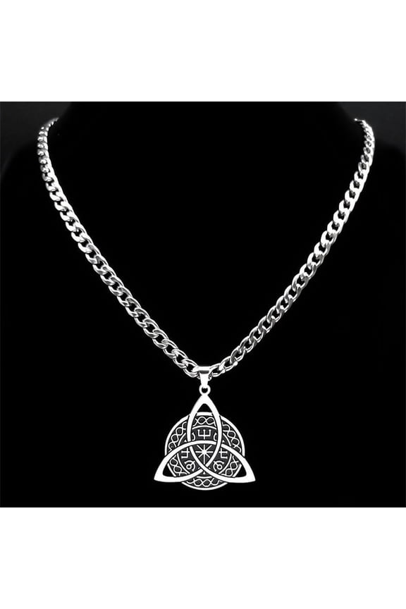 Viking Witch Celtic Knot Pendant Necklace 14K White Gold Men Chain Odin Gothic Necklace Protection Amulet Jewelry nudo de bruja