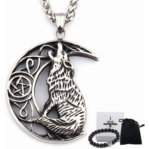 Viking Wolf Elegant Fenrir Pendant Necklace for Men Women Surgical Stainless Steel Wheat Chain Norse Amulet Talisman[b393]