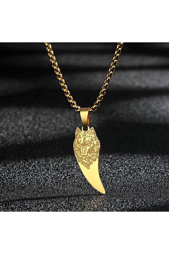 Viking Wolf Fang Stainless Steel Necklace Wild Animal Scandinavian Charm Pendant