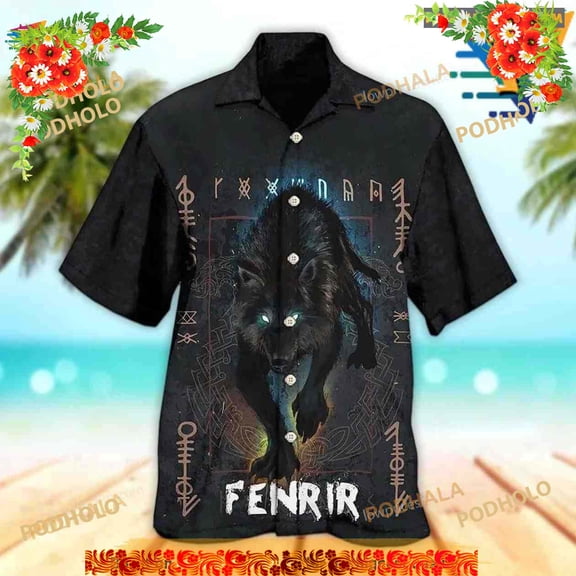 Viking Wolf Fenrir Hawaiian Shirt, Aloha Shirt