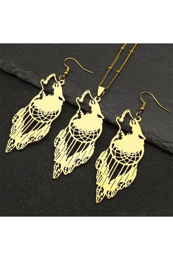 Viking Wolf Head 14K Yellow Gold Pendant Necklace For Women Men Gold Silver Color Hollow Direwolf Chain Jewelry Animal Gifts