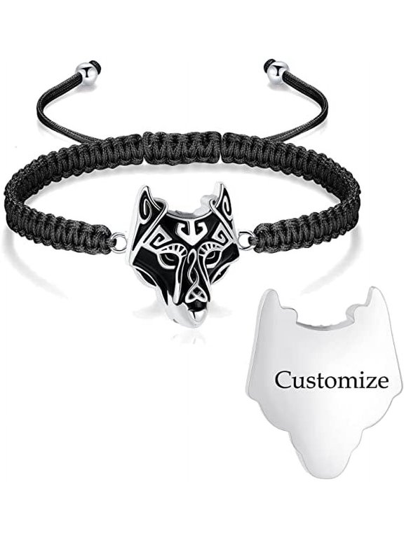 Viking Wolf Head Urn Bracelet for Ashes for Men Ashes Keepsake Urn Jewelry for Human Ashes/Pet Ashes,Wolf Jewelry Gift Adjustable Braided Bracelets