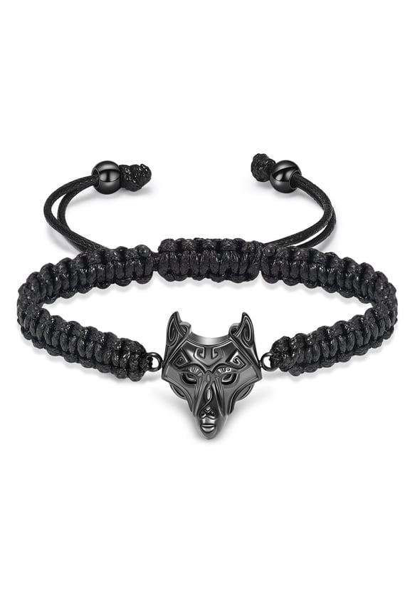 Viking Wolf Head Urn Cremation Urns Bracelet for Ashes Adjustable Braided Rope Keepsake Bangle Jewelry for Women Men Memorial Bracelet