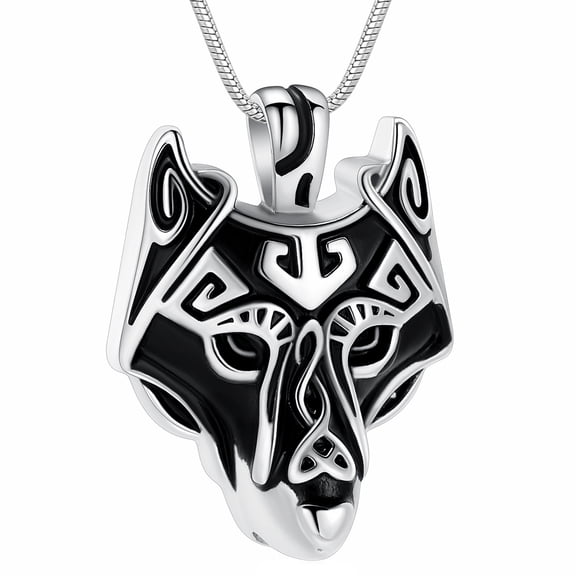Viking Wolf Head Urn Necklace for Ashes for Men Cremation Jewelry Keepsake Urn Jewelry for Human Ashes/Pet Ashes