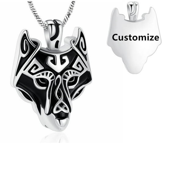 Viking Wolf Head Urn Necklace for Ashes for Men Cremation Jewelry Keepsake Urn Jewelry for Human Ashes/Pet Ashes